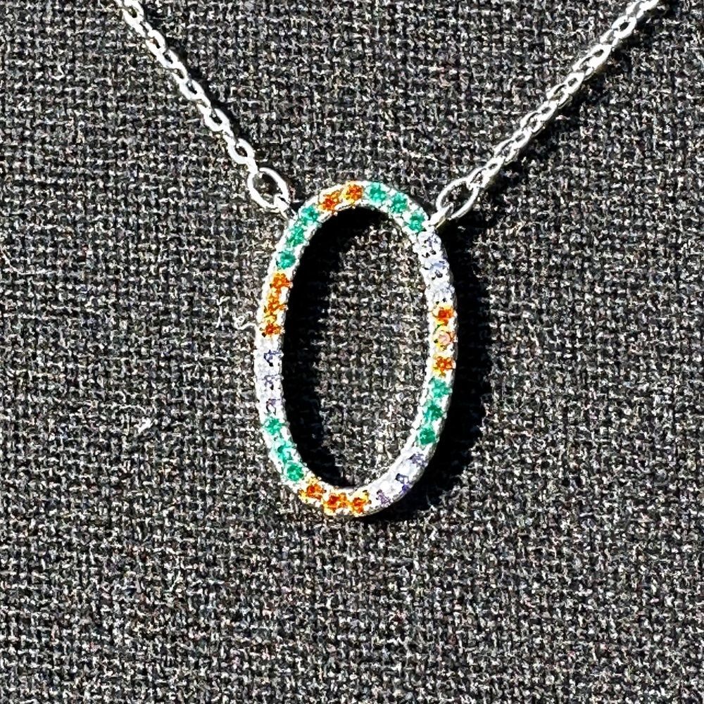 NEW Oval Multicolored CZ 18K White Gold Plated (silver-tone) Necklace 16" - 18"